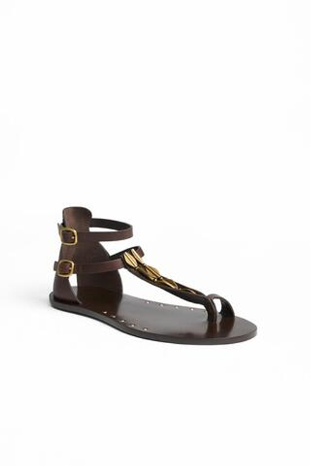 ZARA КОЖАНЫЕ САНДАЛИИ, КОРИЧНЕВЫЙ
