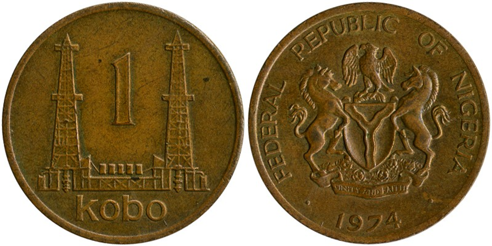 Нигерия 1 кобо, 1973-1974 Нефтяные вышки XF