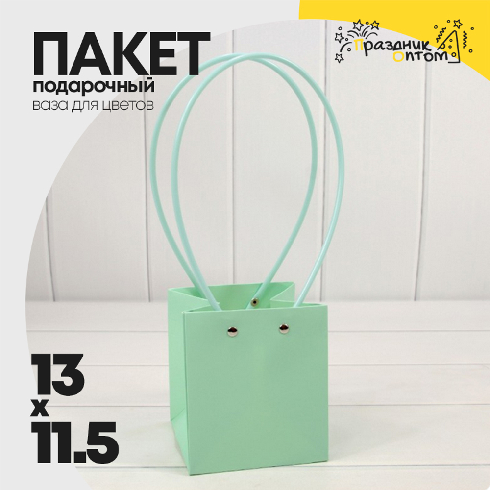 Пакет подарочный 13х11,5х11,5 Ваза для цветов (Зеленый)