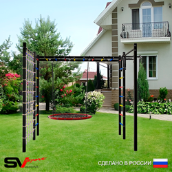 Уличная шведская стенка Sv Sport рукоход с комплектом турник прямой 2шт У5216 (Турник/Гнездо 80см/Сетка)