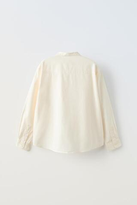 ZARA РУБАШКА ИЗ ТВИЛА С КАРМАНОМ, ЭКРЮ