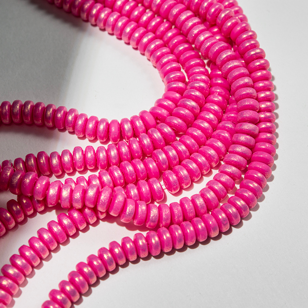 Бусины хеши, каучук с напылением, оттенок "Фуксия", 7,5*3мм