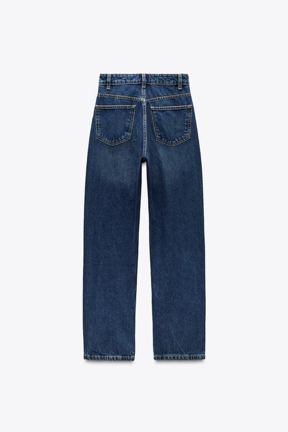 ZARA ДЖИНСЫ TRF MOM FIT HIGH WAIST, МОРСКОЙ СИНИЙ