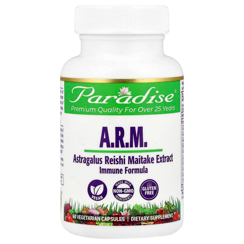 Paradise Herbs, ARD астрагал, рейши и экстракт гриба-барана, 60 вегетарианских капсул
