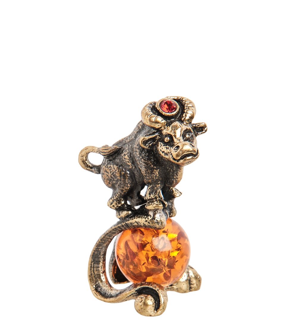 AM- 322 Фигурка «Знак зодиака - Телец» (латунь, янтарь)