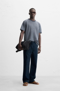 ZARA ЖАККАРДОВАЯ ТОЛСТОВКА В ПОЛОСКУ, ИНДИГО