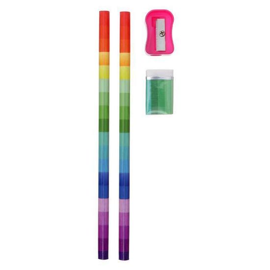 Набор настольный детский с ящичками "Радужный", подставка,2 карандаша, линейка, точилка, ластик, блокнот 8 листов