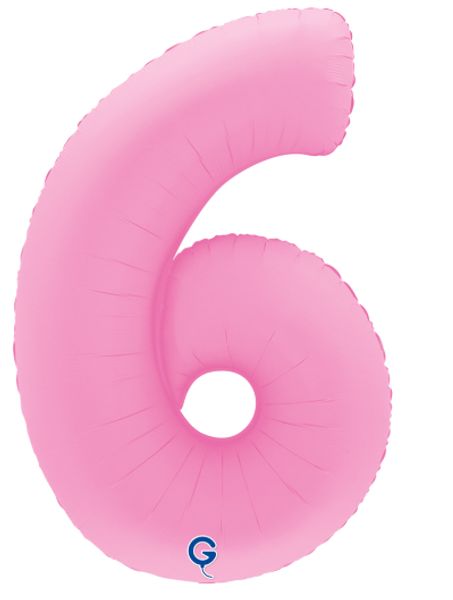 Шар (40''/102 см) Цифра, 6, Розовая Сакура, Матовый, 1 шт.