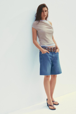 ZARA ДВУХСЛОЙНЫЙ ТОП АСИММЕТРИЧНОГО КРОЯ, БЕЖЕВЫЙ С МЕЛАНЖЕВЫМ ЭФФЕКТОМ