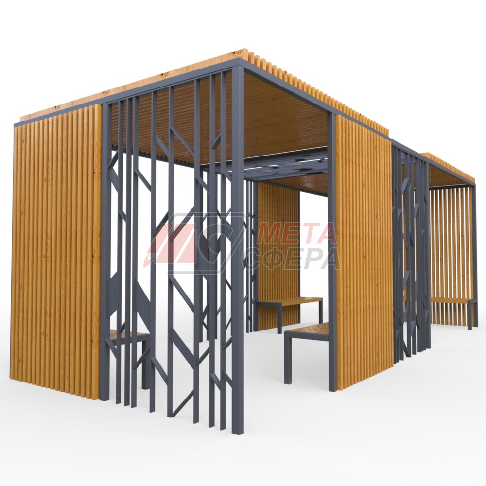 Пергола Астория со скамейками и поликарбонатом