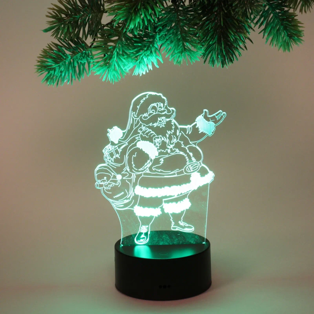 Светильник ночник «3D-Дедушка Мороз» на пластиковой подставке, с включателем USB