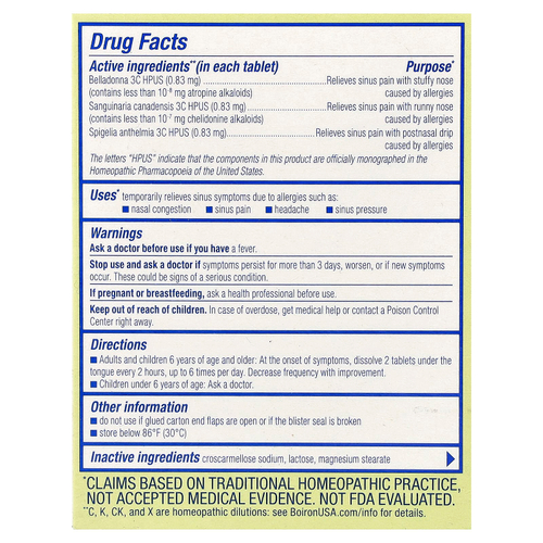 Boiron, SinusCalm® Allergy, без добавок, 60 таблеток для рассасывания