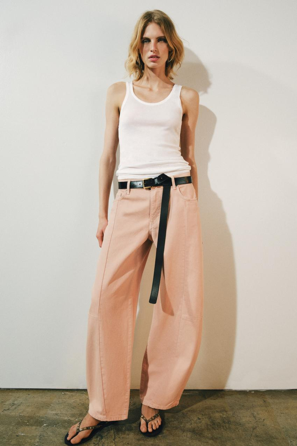 ZARA ДЖИНСЫ ZW COLLECTION BARREL ПЭЧВОРК СО СРЕДНЕЙ ПОСАДКОЙ, РОЗОВЫЙ