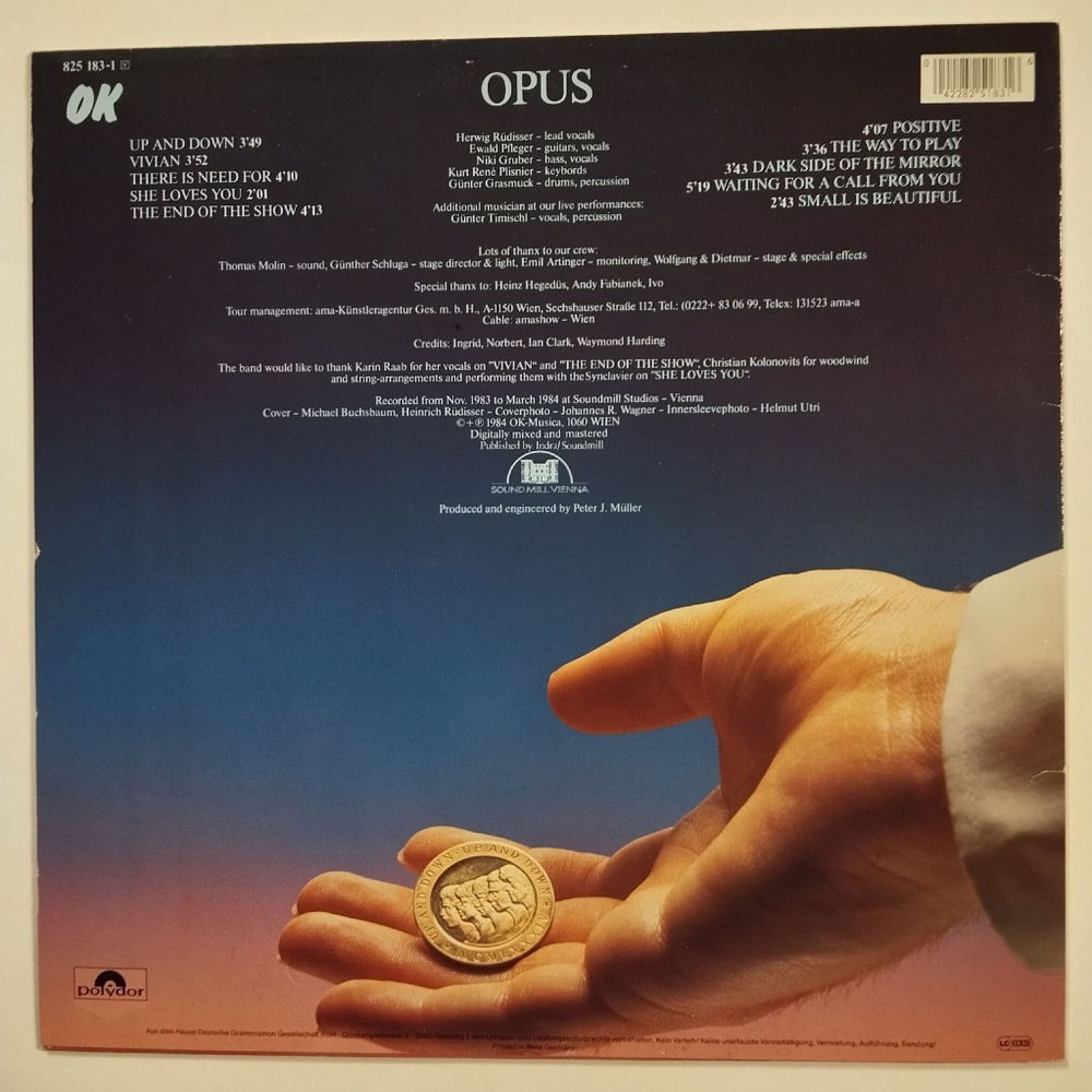 Винтажная виниловая пластинка LP Opus Up And Down (Germany 1984)
