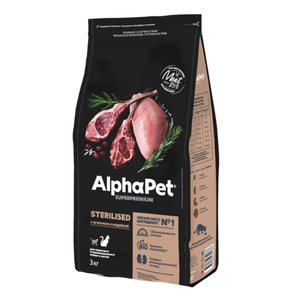 Сухой корм AlphaPet Superpremium для взрослых стерилизованных кошек и котов с ягненком и индейкой