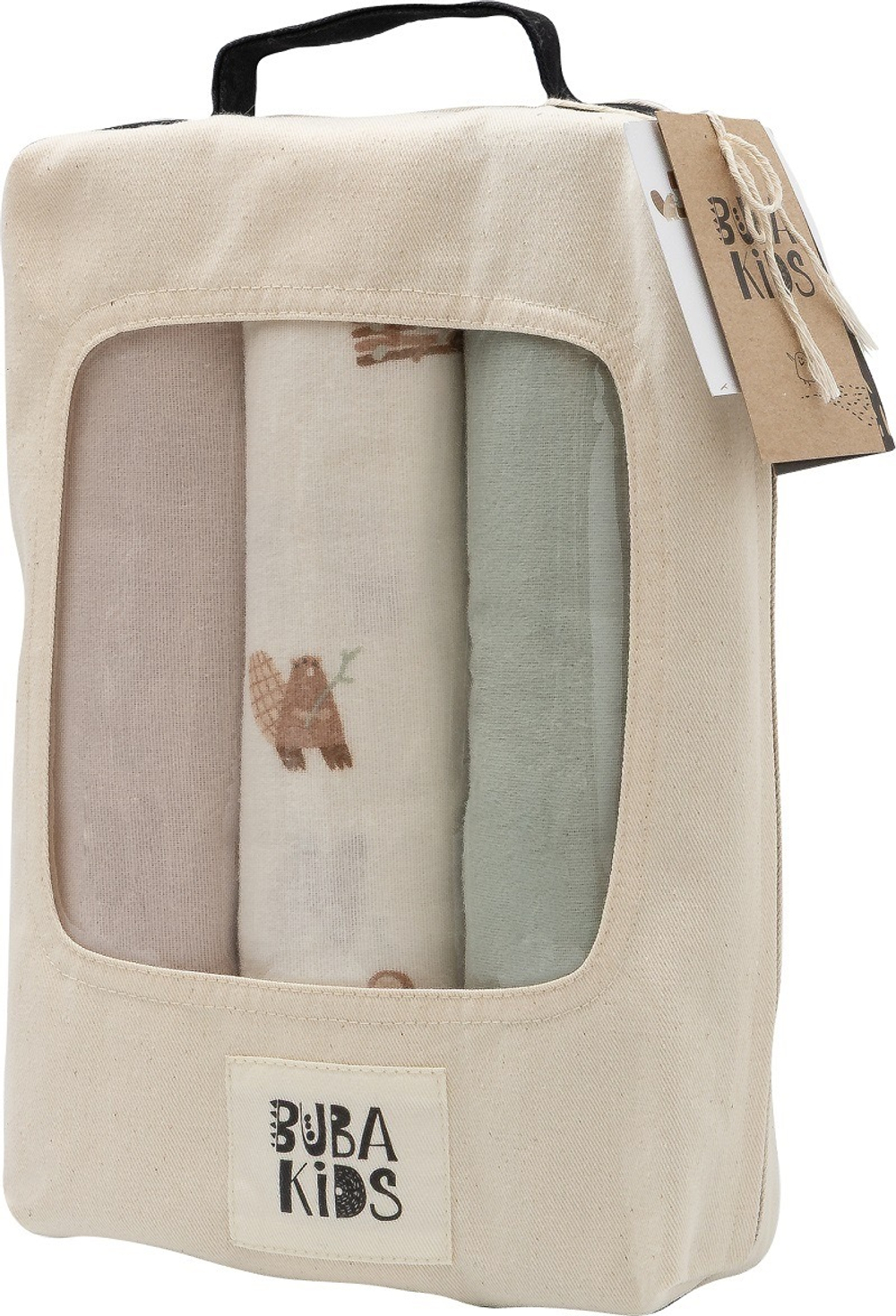 Пелёнки фланелевые BUBA KIDS, 3 шт., Бобры на хуторе/Речная вода/Бежевый, 95х11