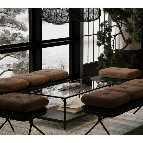 Пуф pea, велюр, бежевый/сине-зеленый