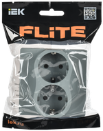 FLITE Розетка 2-местная с заземлением без защитных шторок безвинтовое крепление 16А РС12-1-К-ФлС серый IEK