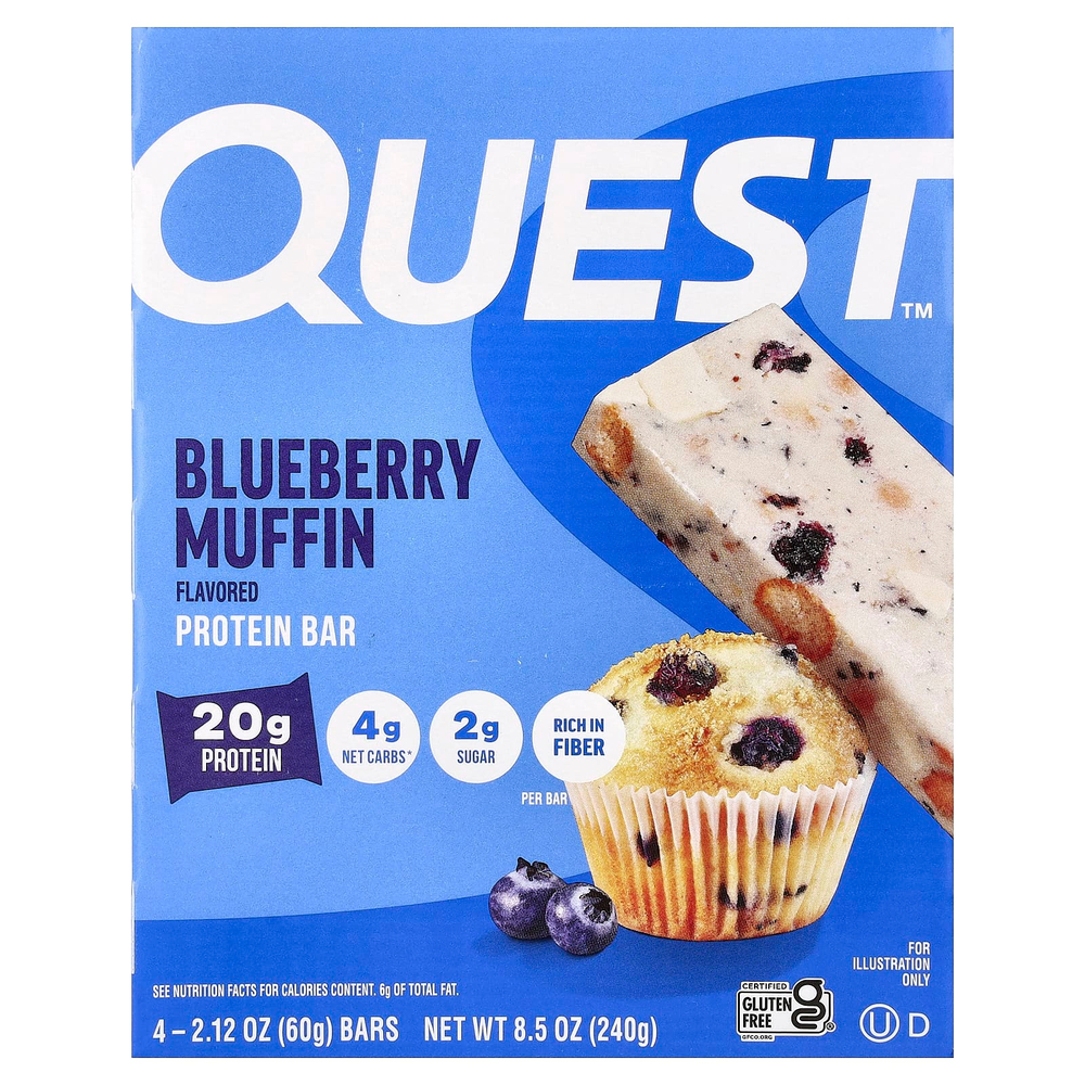 Quest Nutrition, протеиновый батончик, кекс с голубикой, 4 шт. по 60 г (2,12 унции)
