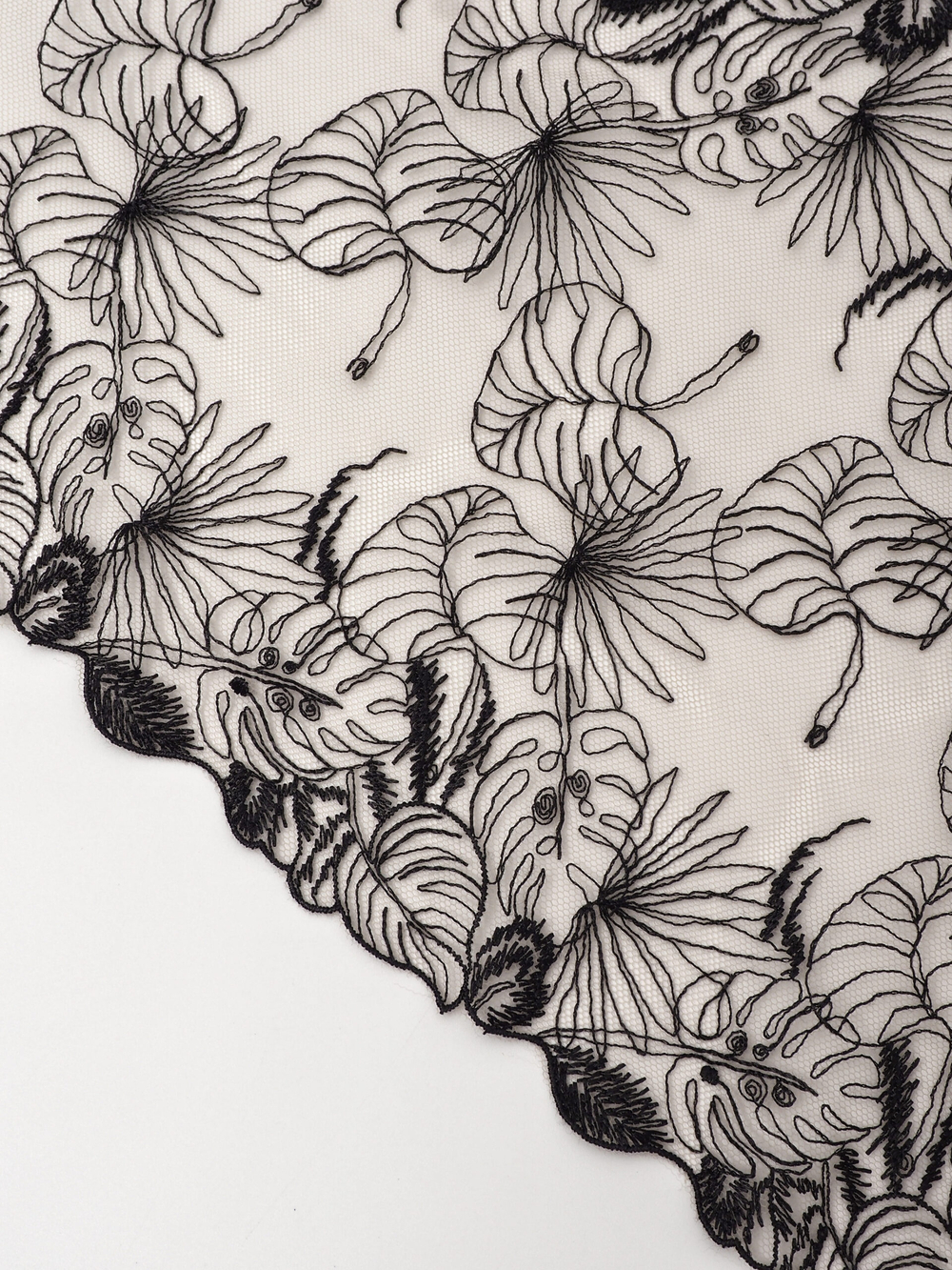 Вышивка на сетке телесная с черным неэластичная ширина 21 см