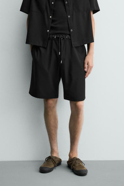ZARA ТЕХНИЧЕСКИЕ ШОРТЫ RELAXED FIT, ЧЕРНЫЙ