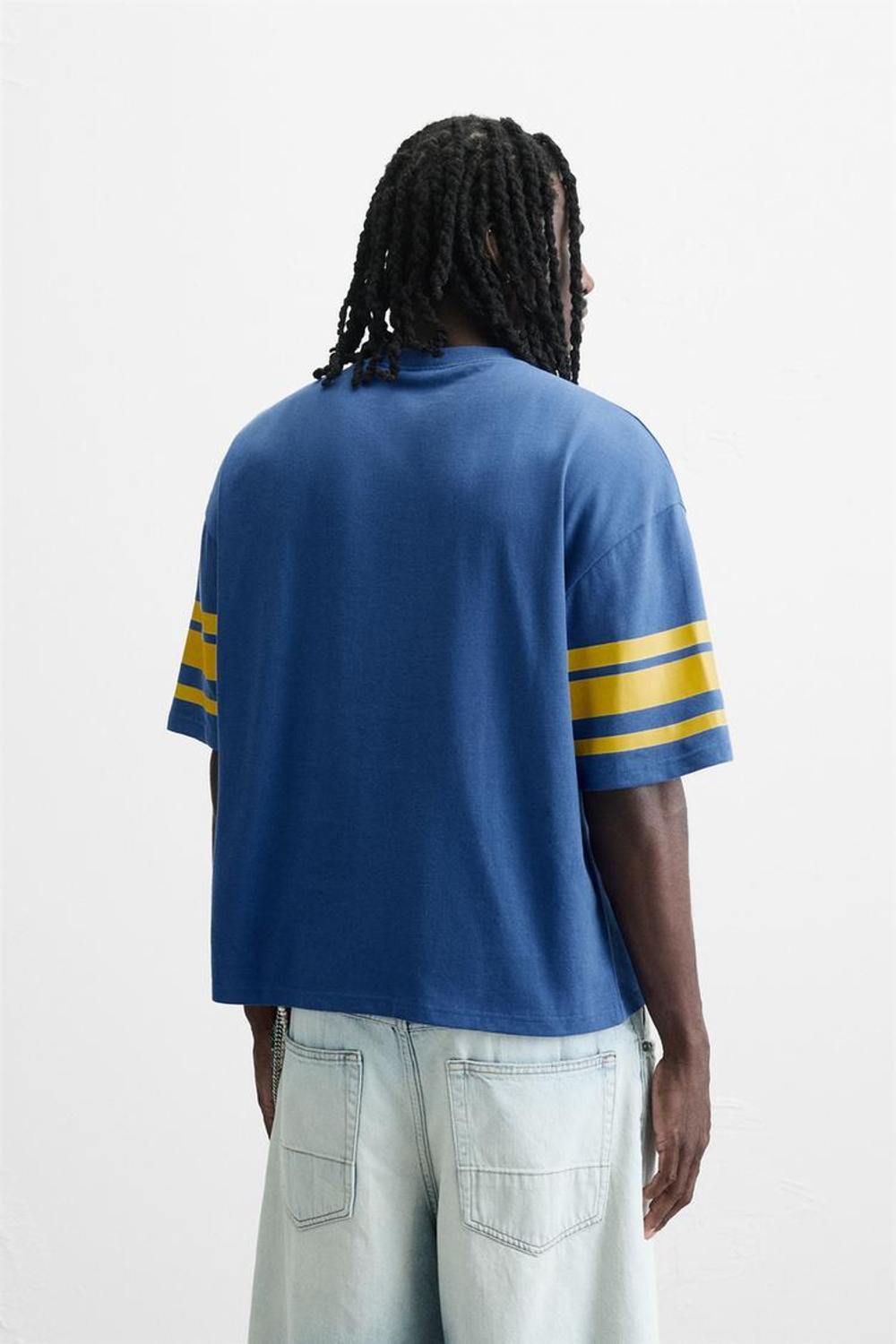 ZARA ФУТБОЛКА С ПРИНТОМ В СТИЛЕ ВАРСИТИ, СИНИЙ