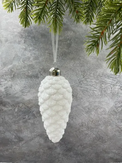 Елочное украшение Шишка Царская 14х6 см., белый, стекло, 1 шт., Christmas DeLuxe (88853)