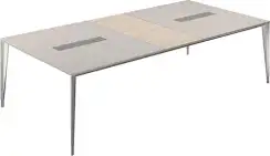 NZ-0103.GS.YN.AL / Стол конференц домино поперёк 2800х1400х725 серый камень, мк алюминий / цвет: серый камень, центр ясень наварра, мк алюминий