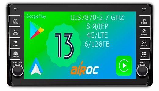 Магнитола для Volkswagen T5, T6, Tiguan, Passat, Polo, Jetta, Amarok, Golf и др., Skoda Fabia, Rapid - Airoc AB-3701 (кнопки и крутилки), Android 13, TS20, 6/128Гб, SIM-слот, CarPlay