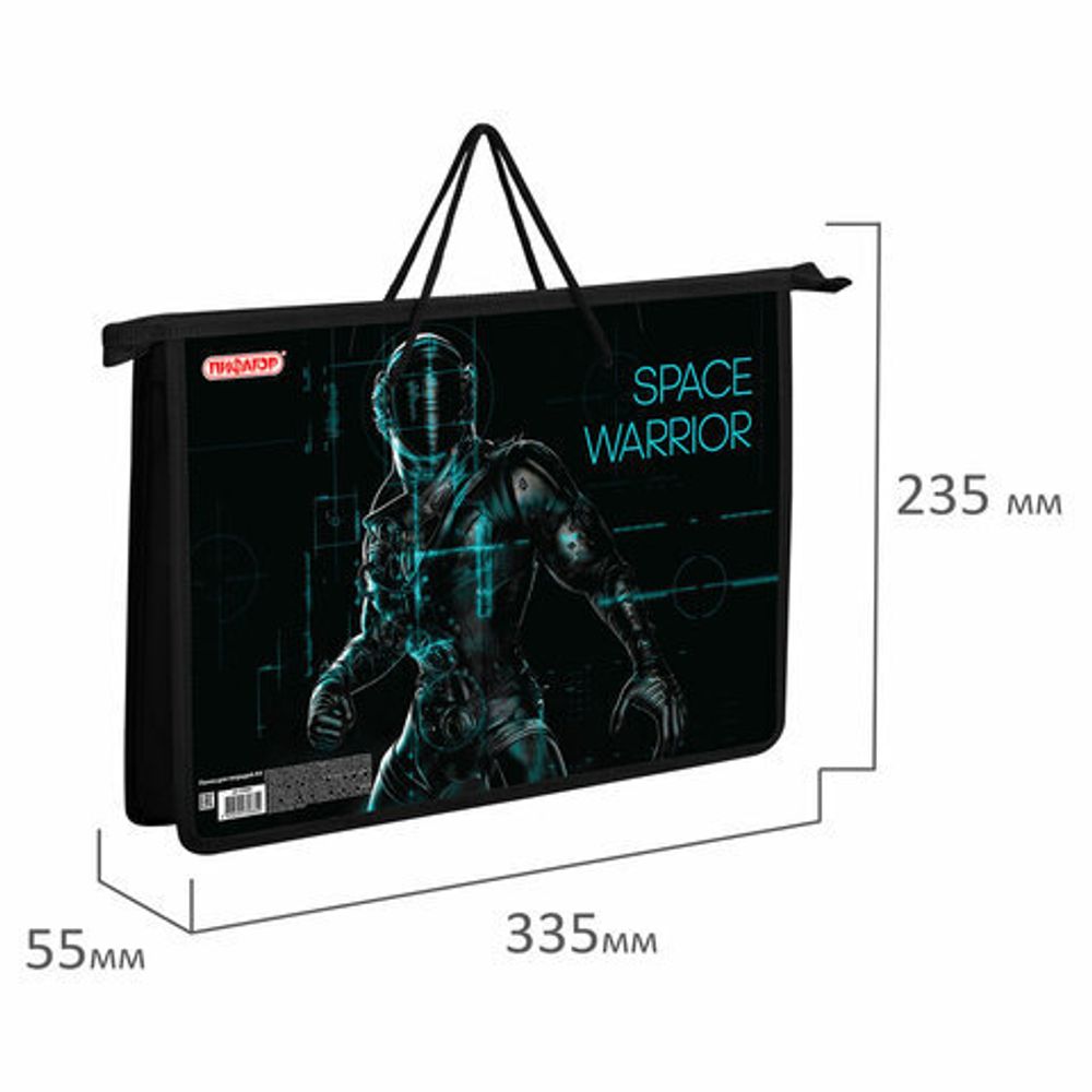 Папка на молнии с ручками ПИФАГОР А4, 1 отделение, пластик, ручки-шнурок, "Space warrior", 270866