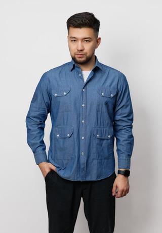 Рубашка мужская с накладными карманами DENIM LIGHT BLUE