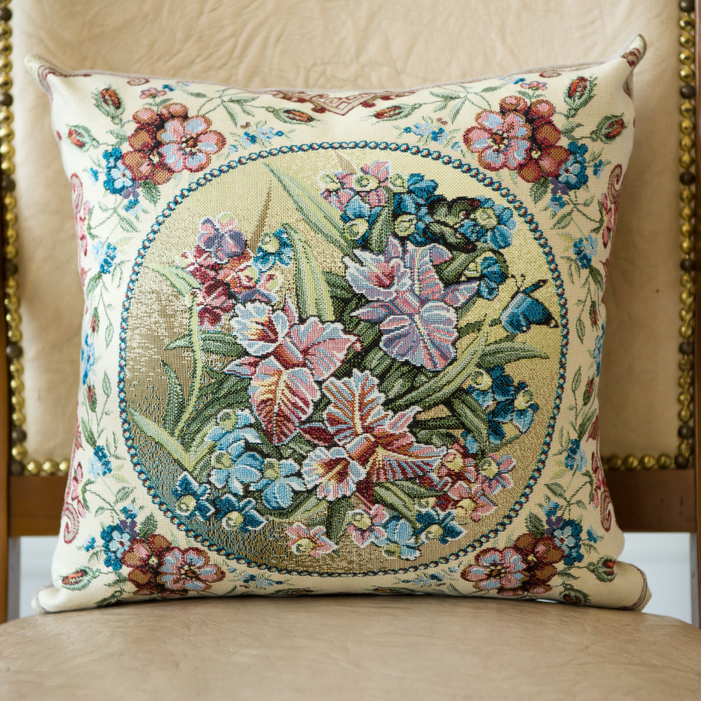 Декоративный гобеленовый чехол для интерьерной подушки Орхидеи 38*38