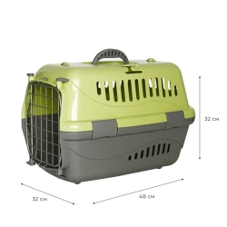Переноска пластиковая ZOOEXPRESS "Турне" с металлической дверцей - 48х32х32 см (M) - зеленая