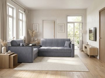 Диван угловой с Баром Неаполь 1,8 - Velutto 32 серый/ коричневая накладка