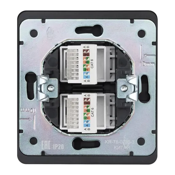 Розетка ROUND компьютерная двойная RJ45+RJ45 кат6 с/у оникс KRANZ
