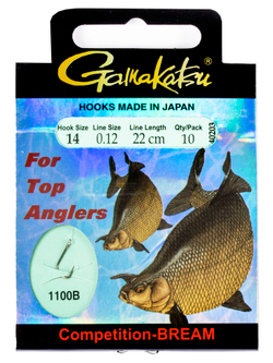 Крючки с поводком Gamakatsu Booklet BREAM COM 1100B разм. 14-0.12мм 22см 10шт.