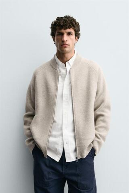 ZARA ШЕРСТЯНОЙ КАРДИГАН, СЕРЫЙ/БЕЖЕВЫЙ