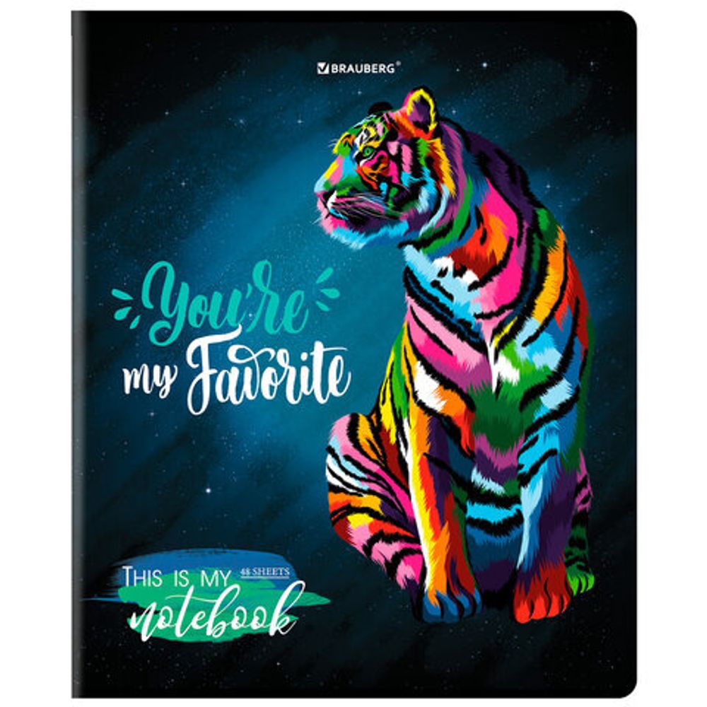 Тетрадь А5, 48 л., BRAUBERG, скоба, клетка, матовая ламинация, выборочный лак, "Animals Pop-Art", 404374, 5шт