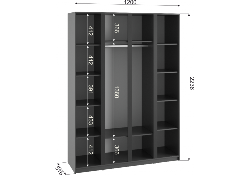 Шкаф WoodVille Кассий 160 4-х ств графит