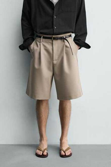 ZARA СВОБОДНЫЕ ШОРТЫ СО СКЛАДКАМИ, СВЕТЛЫЙ РЫЖЕВАТО-КОРИЧНЕВЫЙ