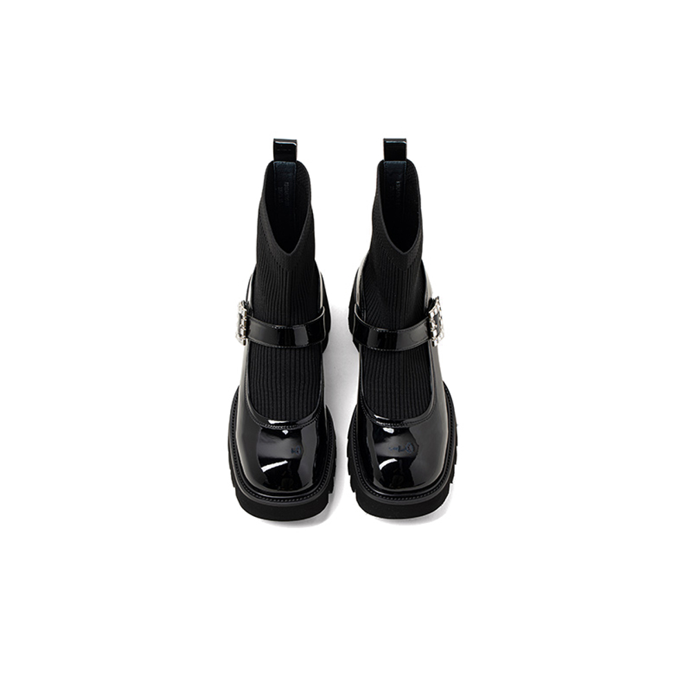 COMELY Sock Boots PU Ankle Boots 5.5cm Women"s Black