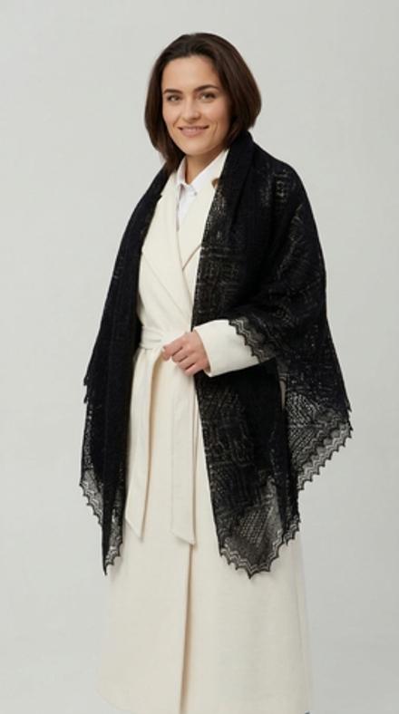 Оренбургский пуховый платок-паутинка А150-07 черный