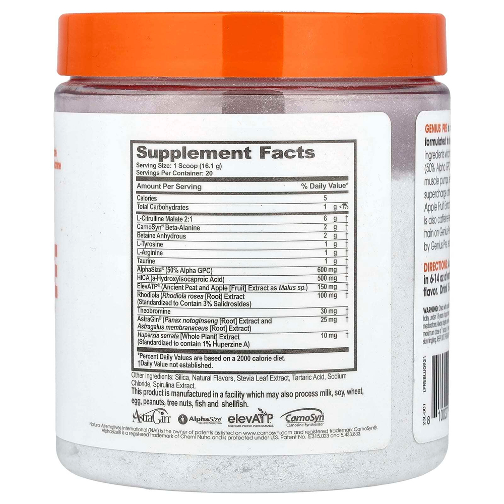 The Genius Brand, Genius Pre, голубая малина, 322 г (11,35 унции)