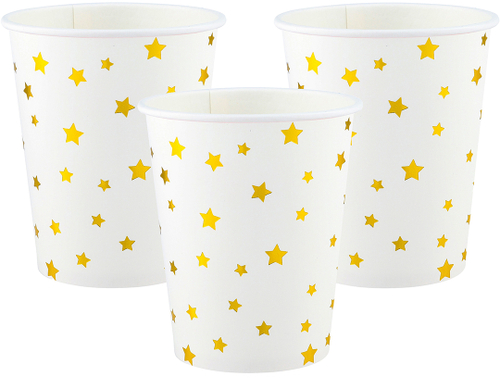 Стаканы (250 мл) Золотые звезды, Белый/Золото, Металлик, 6 шт.