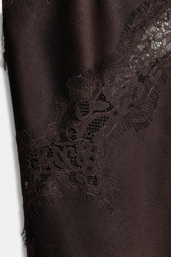 ZARA ТОП В БЕЛЬЕВОМ СТИЛЕ С КРУЖЕВОМ — ZW COLLECTION, КОРИЧНЕВЫЙ