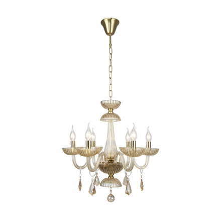 Люстра подвесная 6x40Вт Е14, металл/стекло/хрусталь, золото/янтарный