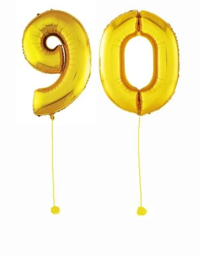 Шар-цифра 90 Золото Gold 102 см фольга с гелием на грузике