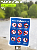 Табличка для бассейна "Правила безопасности и нормы", на пляж, для общественной и частной зоны отдыха, информационная, 40х30 см, Silver Plane x Айдентика Технолоджи
