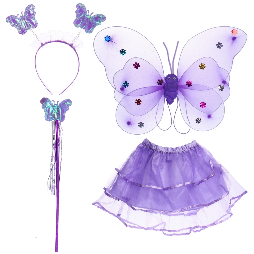 Карнавальный костюм «Волшебная сказка» (юбка, крылья, волшебная палочка, ободок), Сиреневый