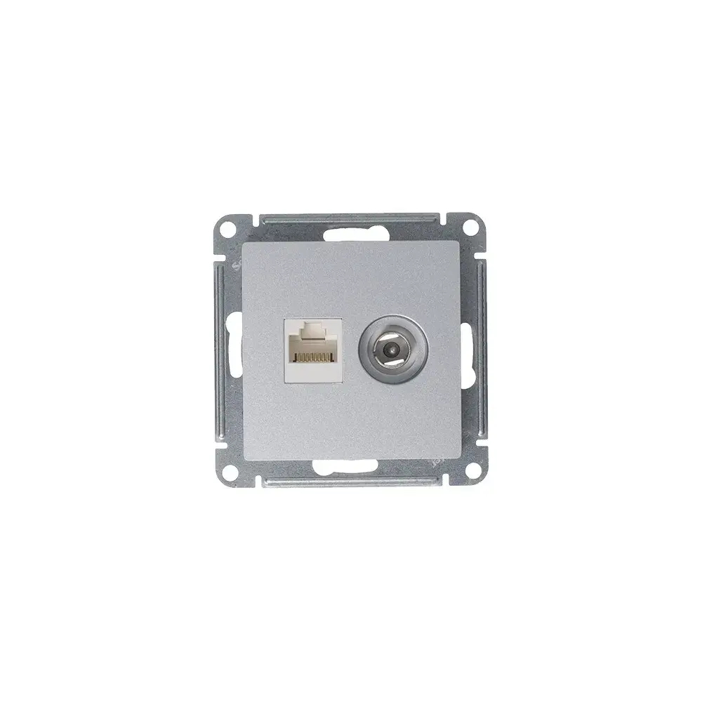 ATLASDESIGN РОЗЕТКА двойная ТВ + компьютерная RJ45 кат. 5e, механизм, АЛЮМИНИЙ